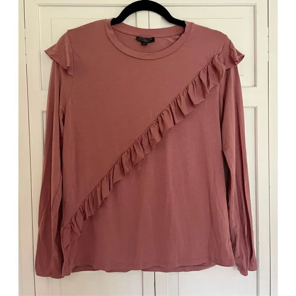 Top shop pink ruffle long sleeve blouse 8